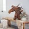 Brown Teak Wood Natural Horse Sculpture 33" x 31" x 13"
